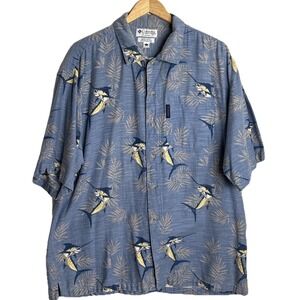 Columbia Marlin Hawaiian Shirt Button Up Mens Large Blue Resort Outdoor